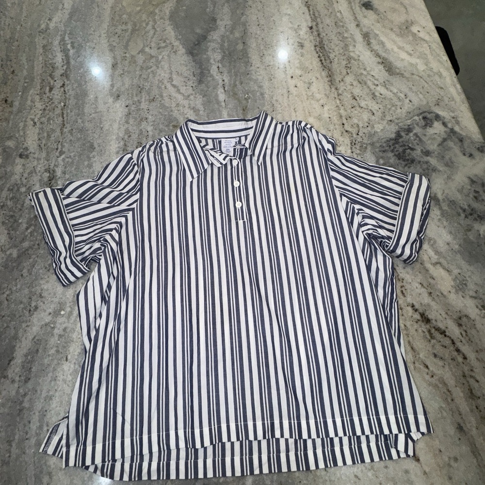 Blair Women's 2XL Striped Tunic Capped Sleeve 1/4 Button Blue White Beach Resort